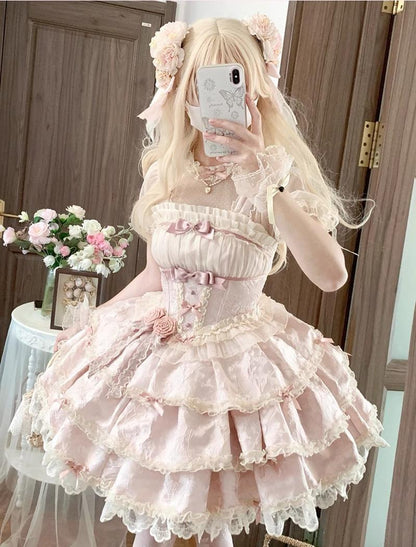 Buling Moon - Ballet Elegance - Sweet Lolita Mini JSK Set with Tulle Shirt and Headdress