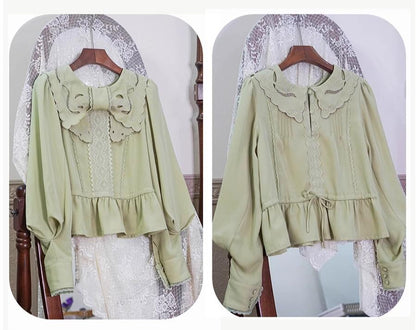 ZeeYe - Night Rose - Classic Lolita Shirt Double Layer Bow Embroidered Versatile Blouse