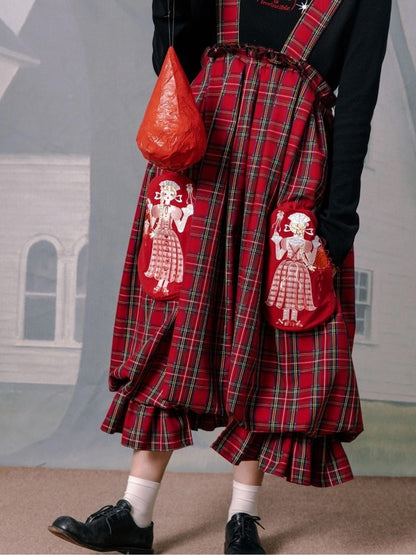 Flower bud plaid suspender dress【s0000003611】