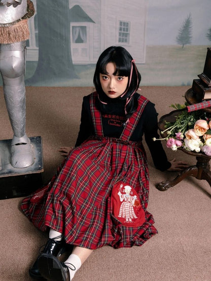 Flower bud plaid suspender dress【s0000003611】