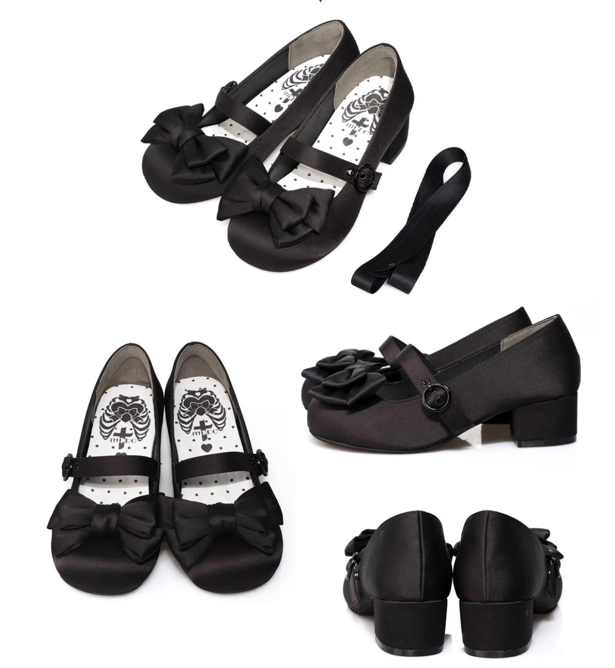 MODO - Sissi - Sweet Lolita Shoes Satin Low Chunky Heels with Bow