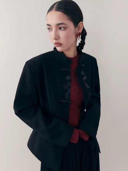 Dragon print rhinestone round neck bottom knit sweater【s0000006398】