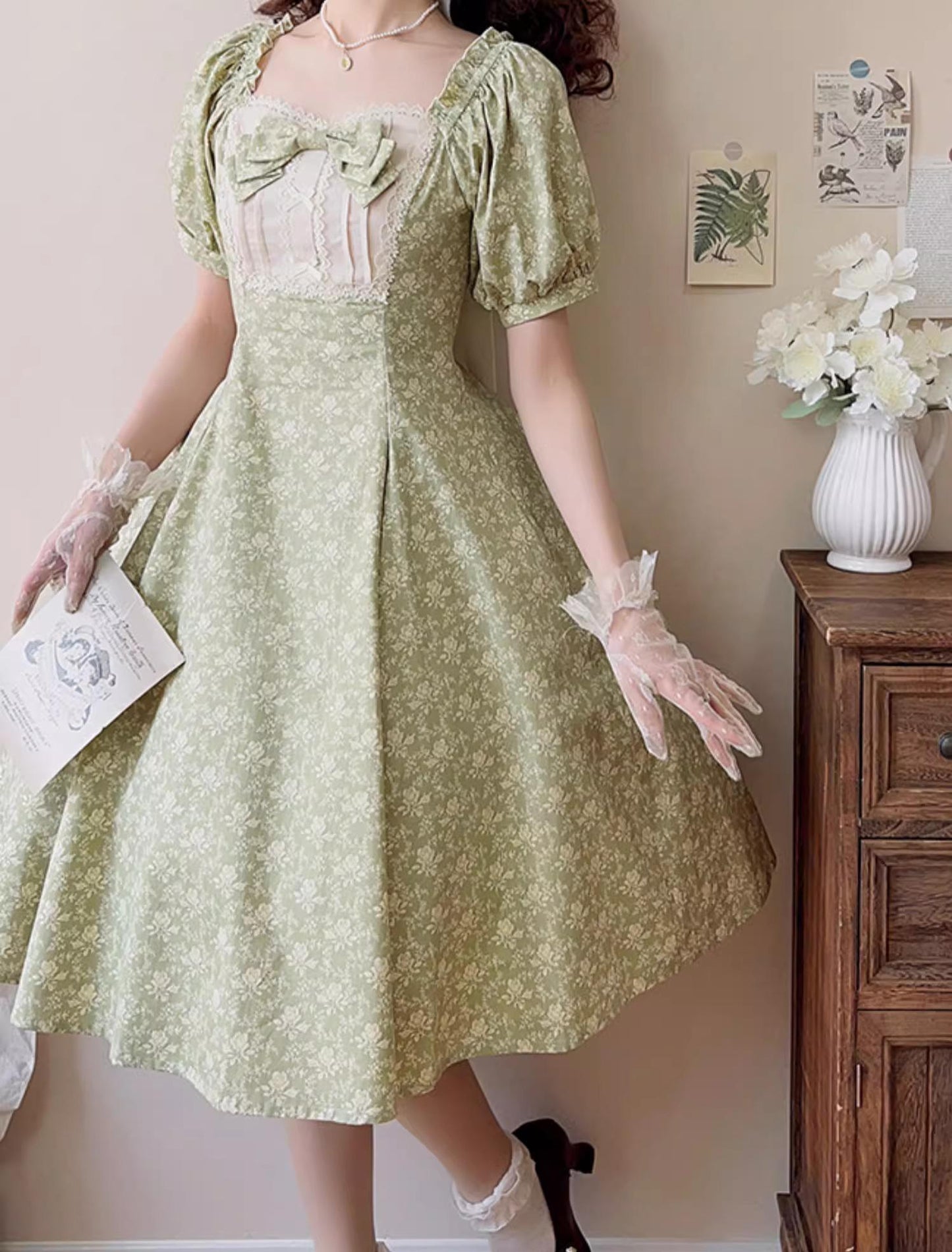 Forest Song - Pastoral Poem - Elegant Lolita OP Dress Floral Print 6-Piece Cut Lolita Dress