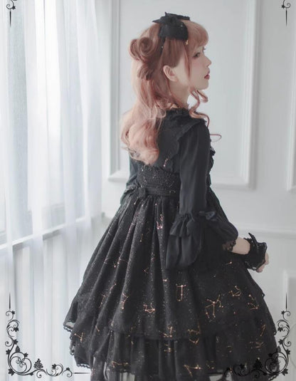 Sakuya Lolita - Whisper Of Stars - Constellation Foil Printing Elegant Lolita High Waist JSK Dress
