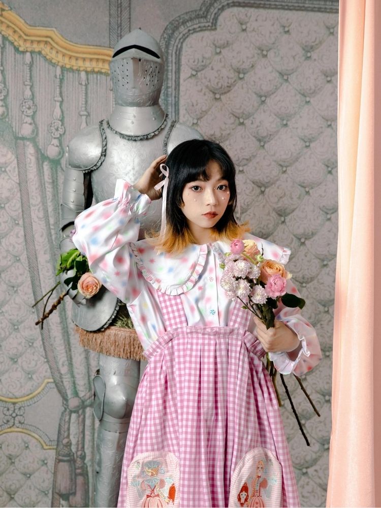 Flower bud plaid suspender dress【s0000003611】