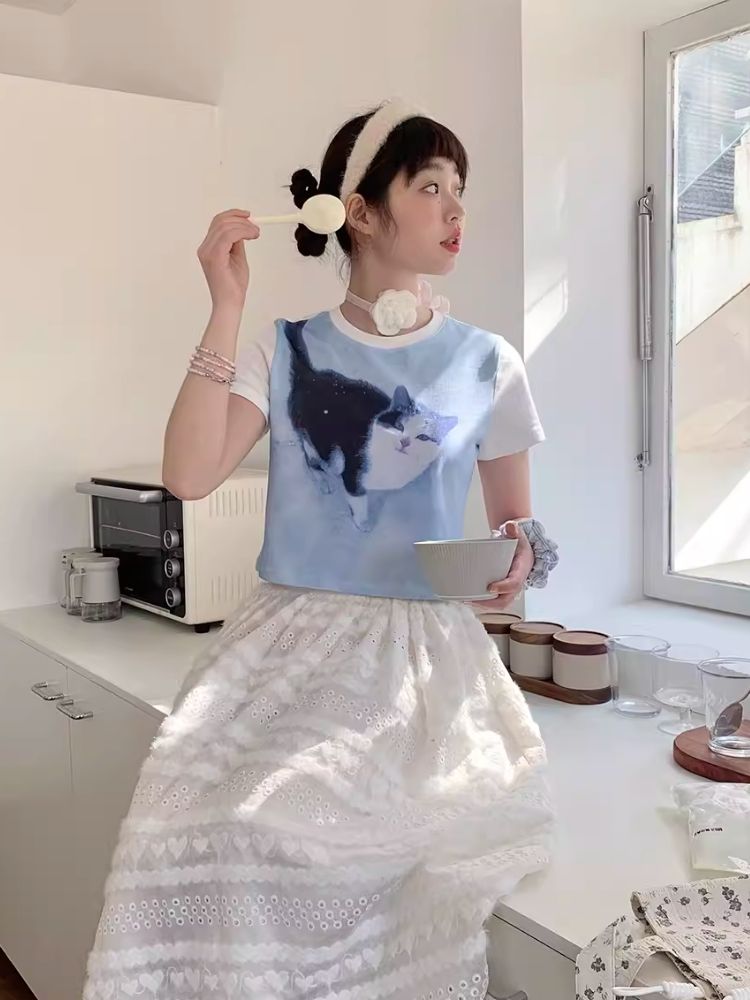 Shoulder Skinny Sweet Cool Girl Short T-Shirt【s0000007710】