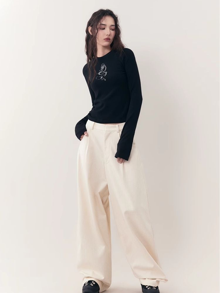 Dragon print rhinestone round neck bottom knit sweater【s0000006398】