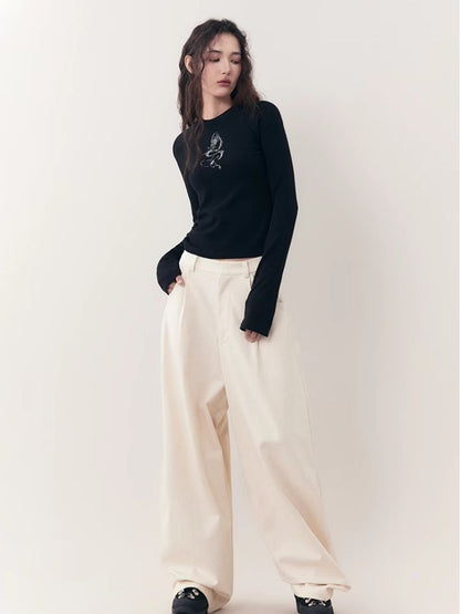 Dragon print rhinestone round neck bottom knit sweater【s0000006398】