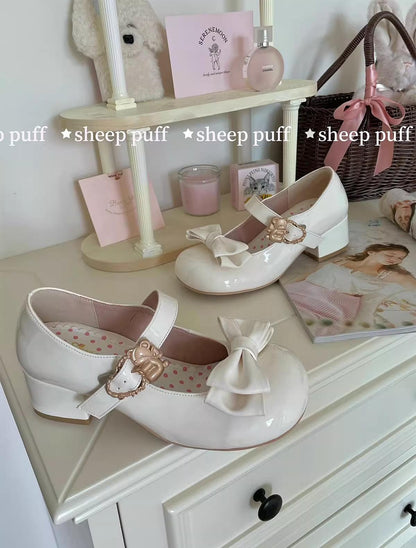 Sheep Puff - Hug Bear - Sweet Lolita Heel Shoes Bear Metal Buckle Bow Shoes