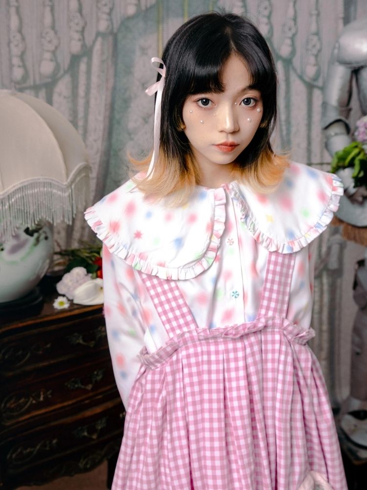 Flower bud plaid suspender dress【s0000003611】