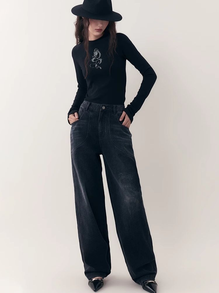 Dragon print rhinestone round neck bottom knit sweater【s0000006398】