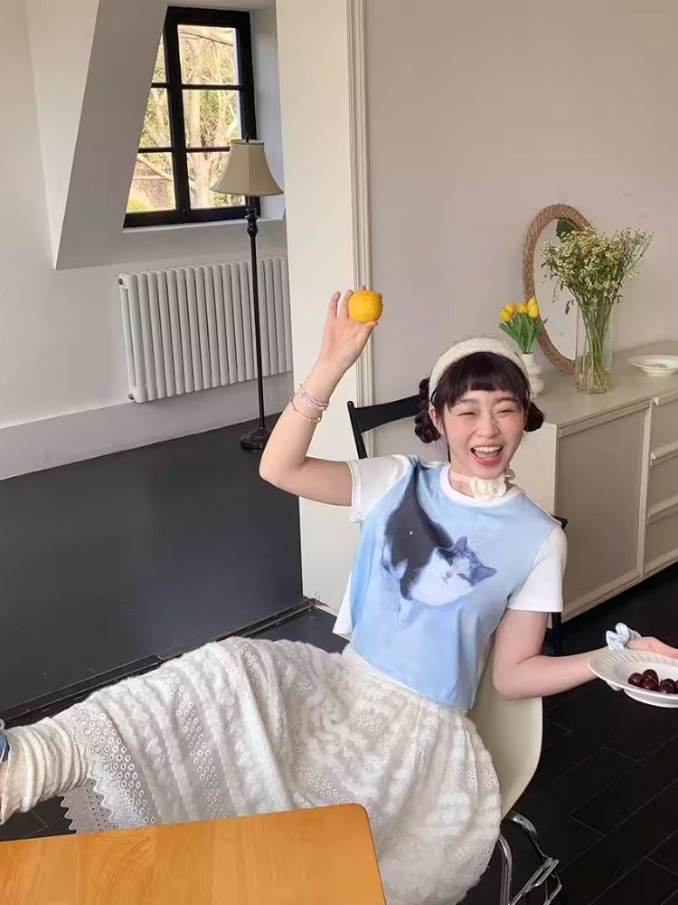 Shoulder Skinny Sweet Cool Girl Short T-Shirt【s0000007710】