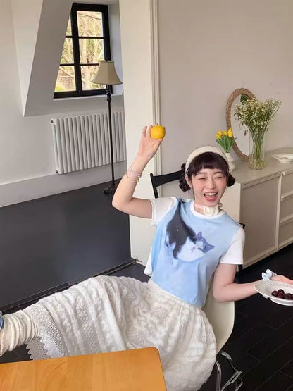 Shoulder Skinny Sweet Cool Girl Short T-Shirt【s0000007710】