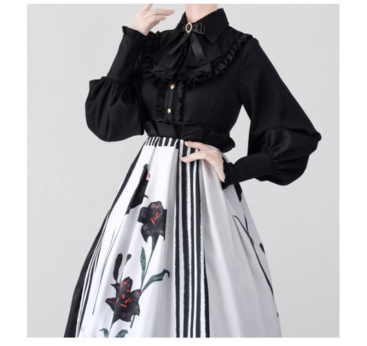 Time Memory - Elegant Lolita Slim Fit Mutton Sleeve Blouse