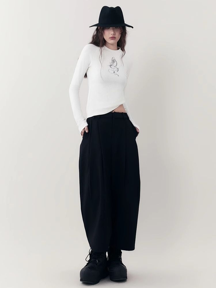 Dragon print rhinestone round neck bottom knit sweater【s0000006398】