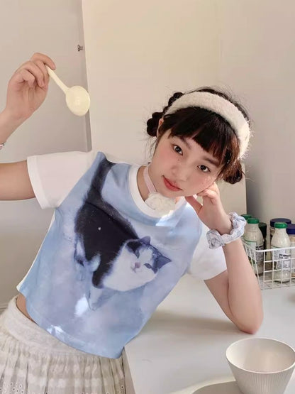 Shoulder Skinny Sweet Cool Girl Short T-Shirt【s0000007710】