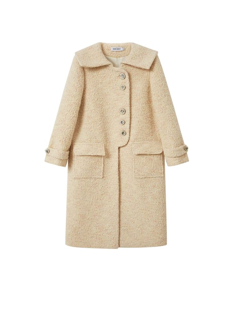 Straight silhouette milk yellow lapel wool coat【s0000004861】