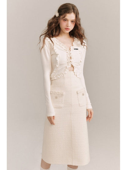 Wool Weave Lazy Bouquet Button Frills Jacket & Skirt【s0000003857】