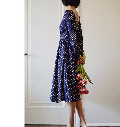 Lapis navy blue polka dot vintage dress