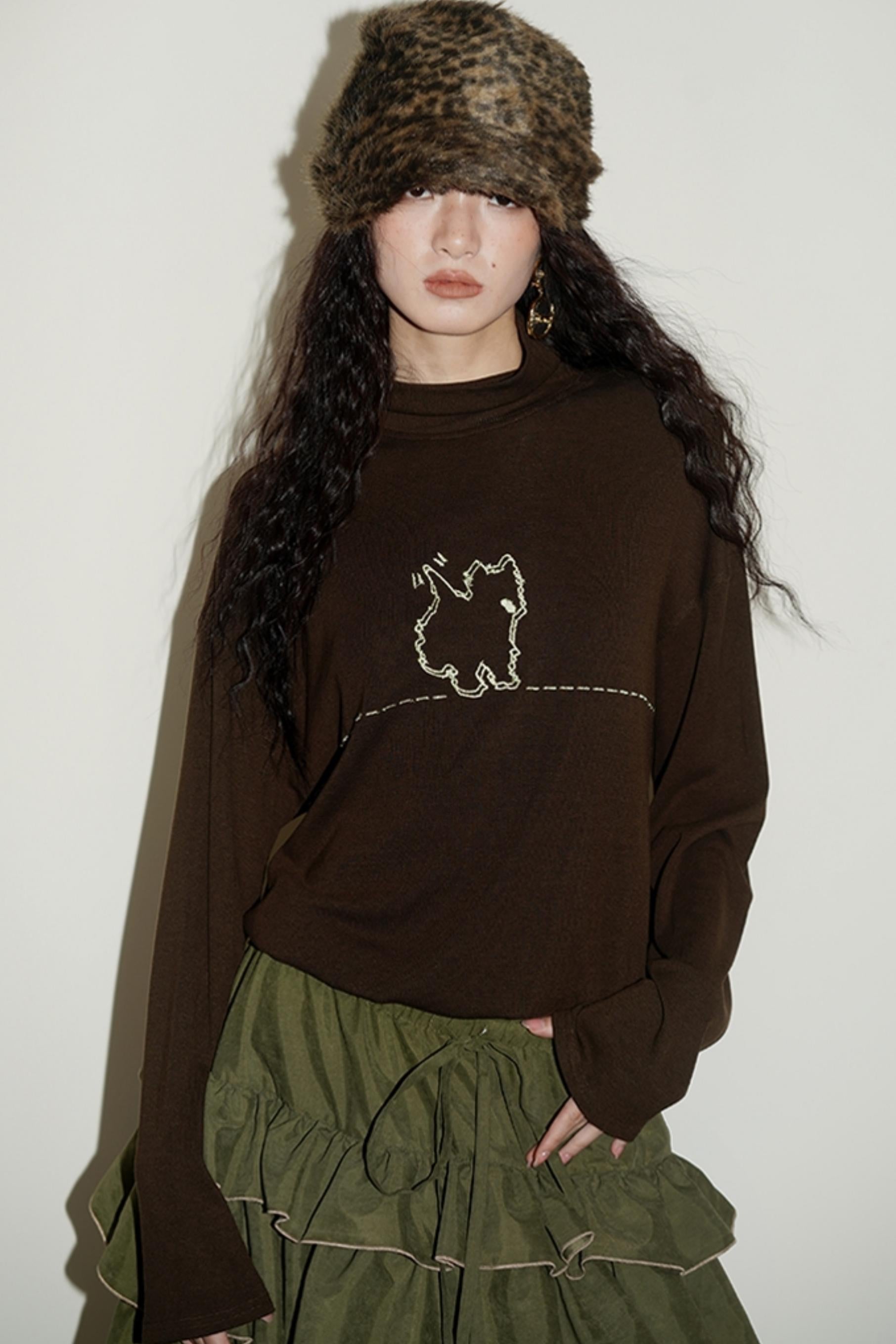 Casual Puppy Design Crewneck Top