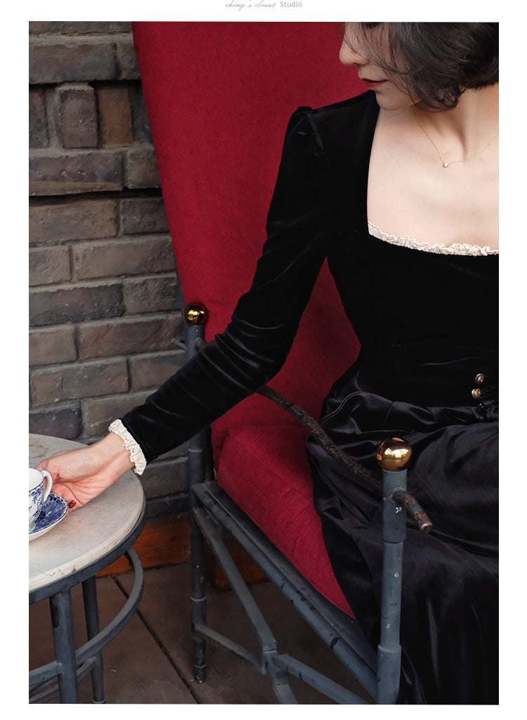 black lady velvet long skirt