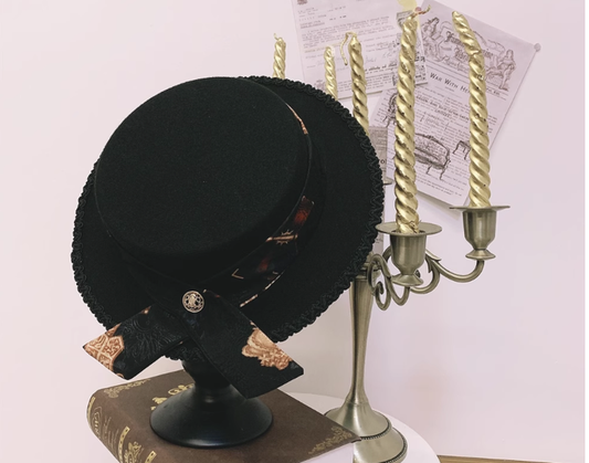 Princess Chronicles - Arms of Glory - Retro Ouji Lolita Prince Black Flat Bonnet