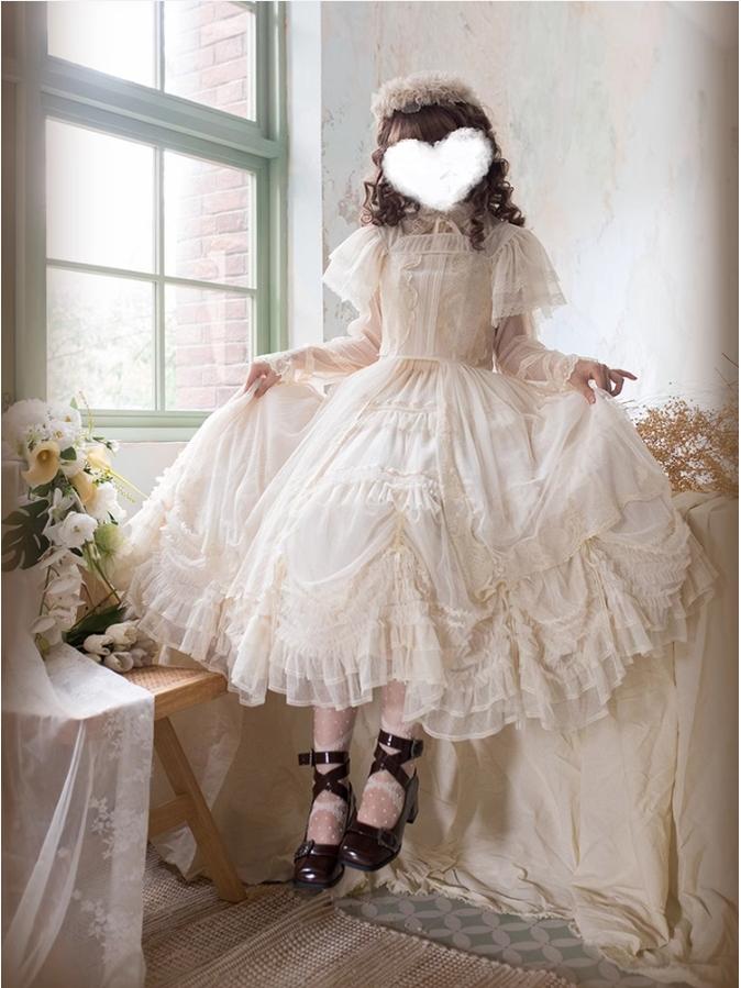 ThinkFly - Pleated Heart - Elegant Lolita Petticoat with Dotted Gauze Hem