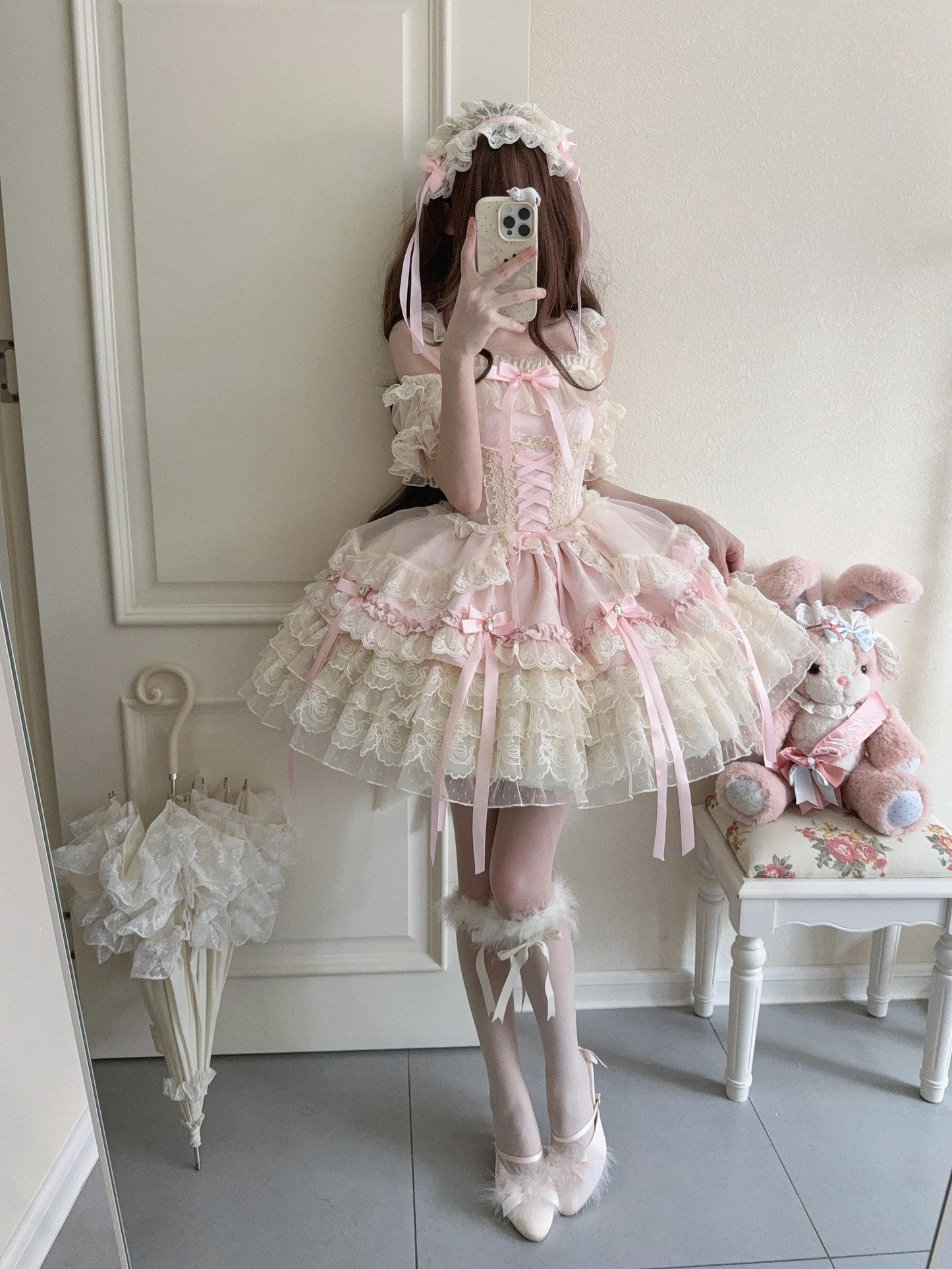Sugar Girl - Ribbons of Love - Sweet Lolita JSK Dress, Tiered Ruffles