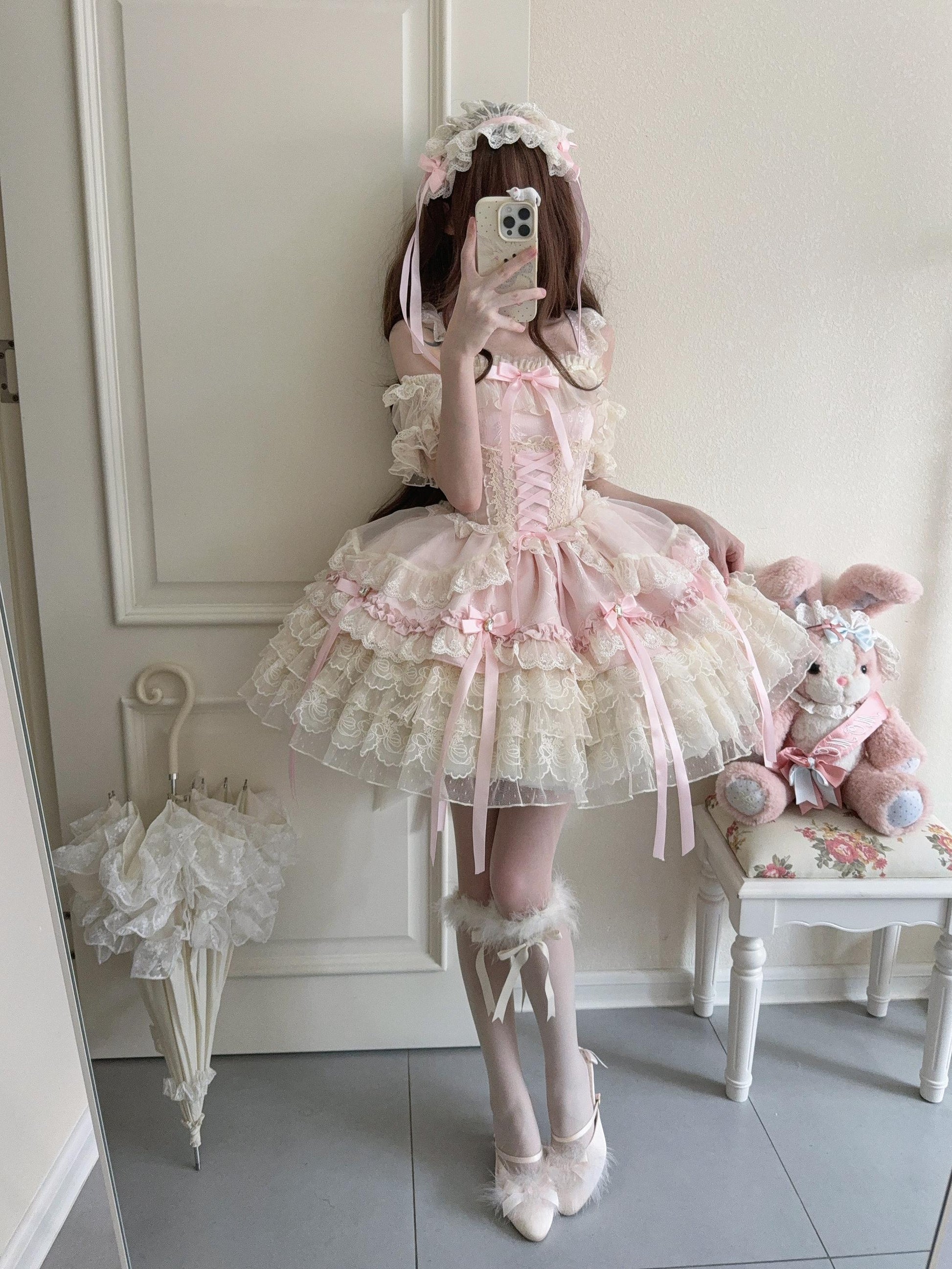 Sugar Girl - Ribbons of Love - Sweet Lolita JSK Dress, Tiered Ruffles