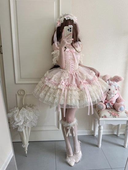 Sugar Girl - Ribbons of Love - Sweet Lolita JSK Dress, Tiered Ruffles