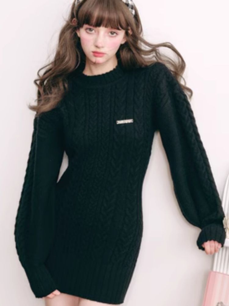 Warm Plush Slim Waisted Long Sleeve Knit Dress【s0000004441】