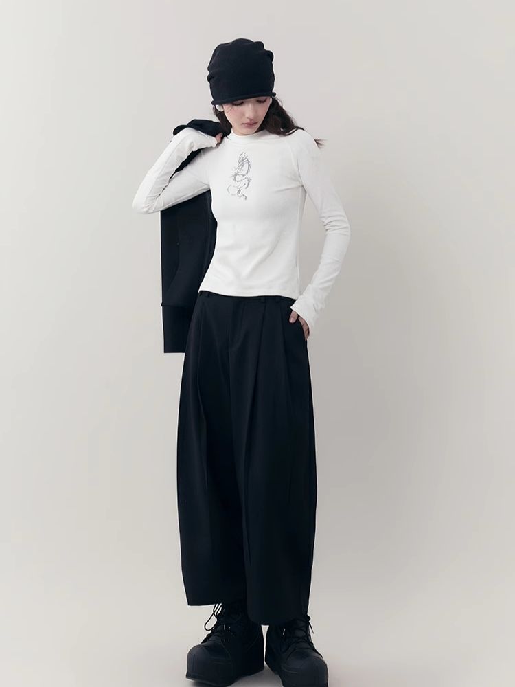 Dragon print rhinestone round neck bottom knit sweater【s0000006398】