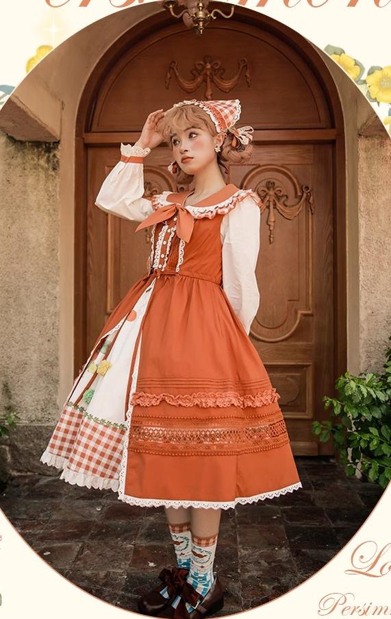 Mademoiselle Pearl - Persimmon - Autumn Persimmon Print Lolita OP JSK SK Dress