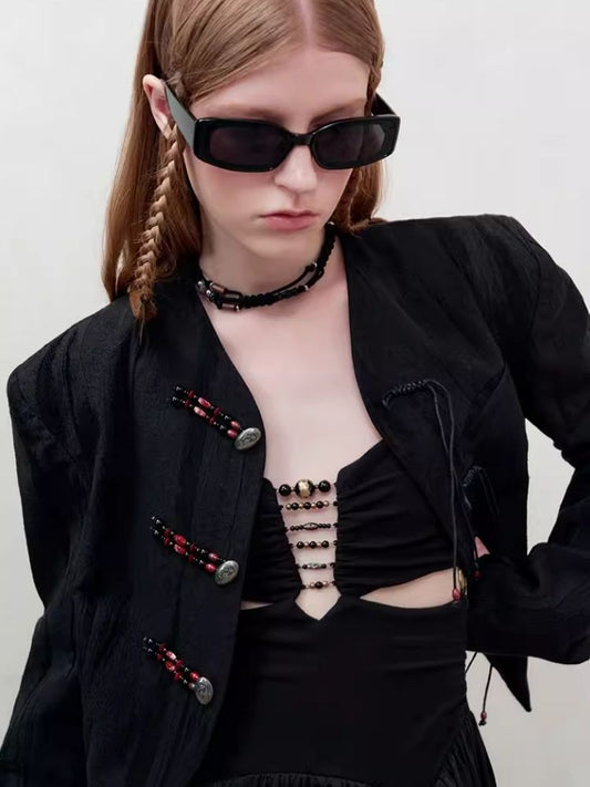 Classic fit beaded and buttoned blazer【s0000008186】