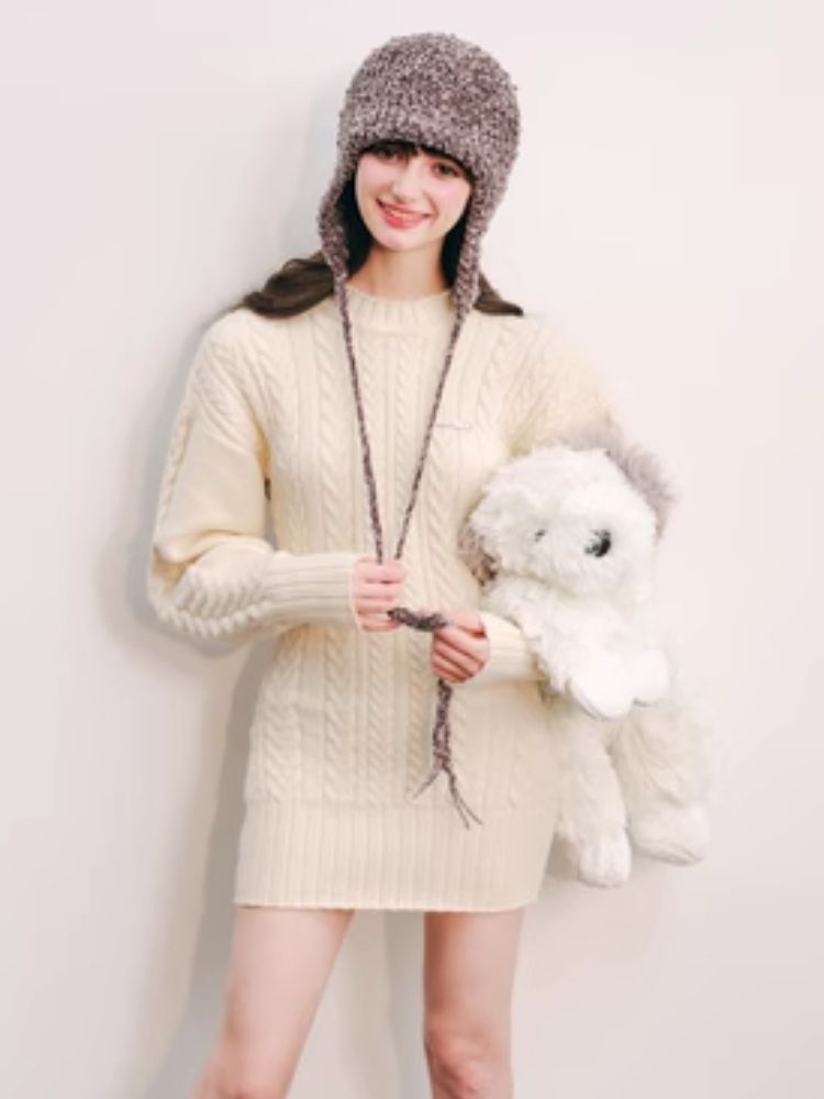 Warm Plush Slim Waisted Long Sleeve Knit Dress【s0000004441】