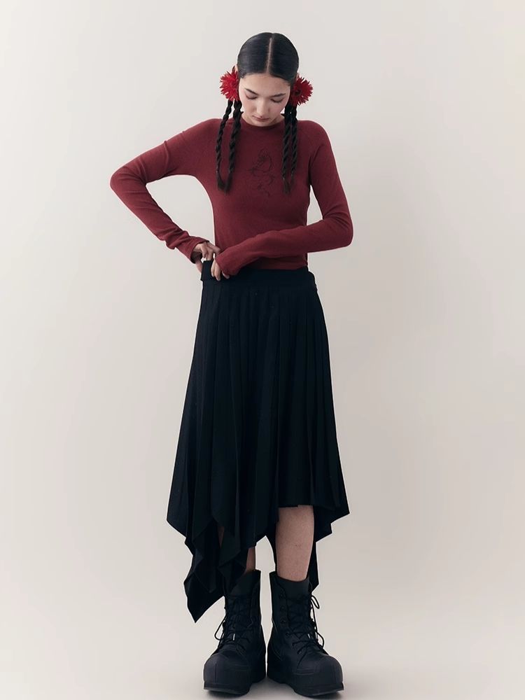 Dragon print rhinestone round neck bottom knit sweater【s0000006398】