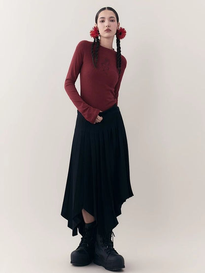 Dragon print rhinestone round neck bottom knit sweater【s0000006398】