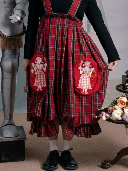 Flower bud plaid suspender dress【s0000003611】