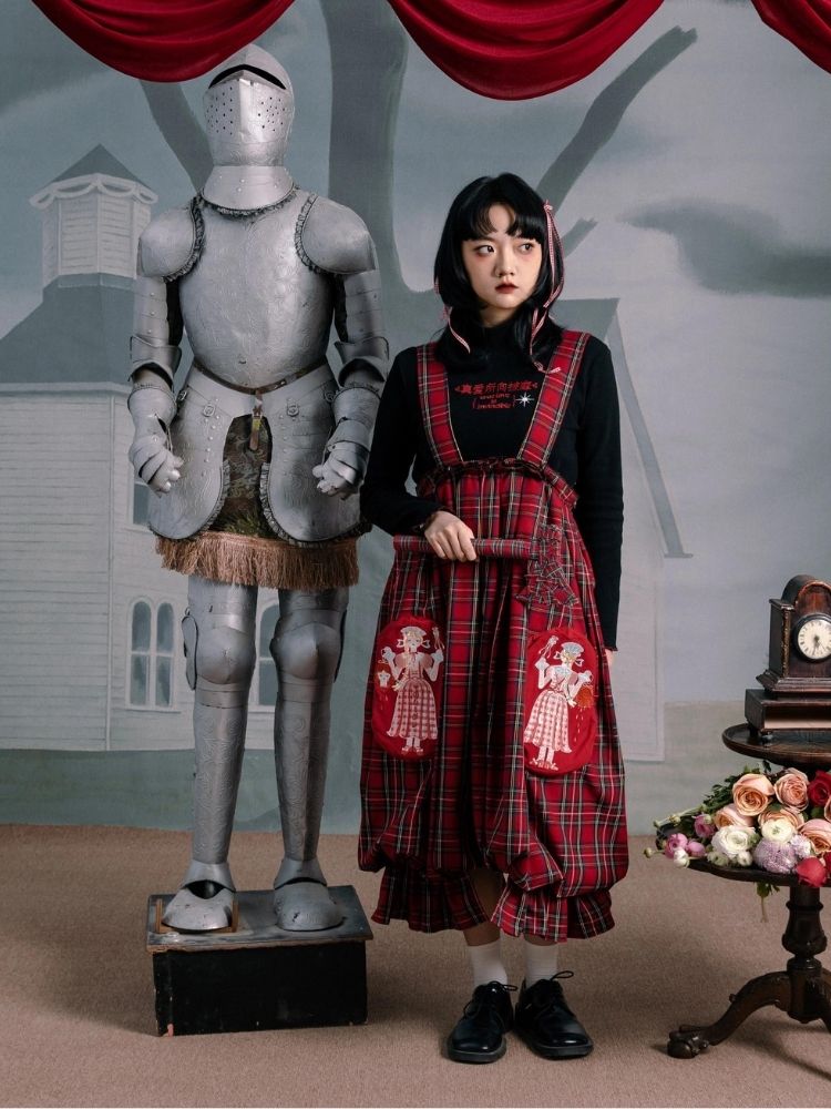 Flower bud plaid suspender dress【s0000003611】