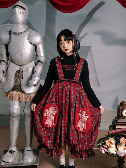 Flower bud plaid suspender dress【s0000003611】