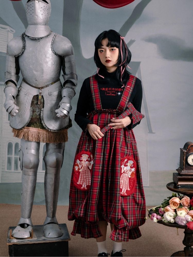 Flower bud plaid suspender dress【s0000003611】