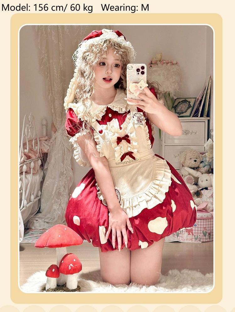 Sakurahime - Mushroom - Kawaii Lolita OP Dress with Apron and Detachable Sleeves