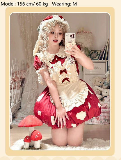 Sakurahime - Mushroom - Kawaii Lolita OP Dress with Apron and Detachable Sleeves