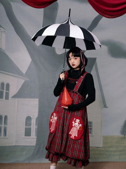 Flower bud plaid suspender dress【s0000003611】