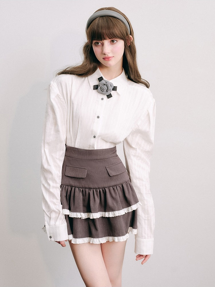 Lace Stitch College Taste Jacket ＆ Puffy Mini Skirt【s0000003853】