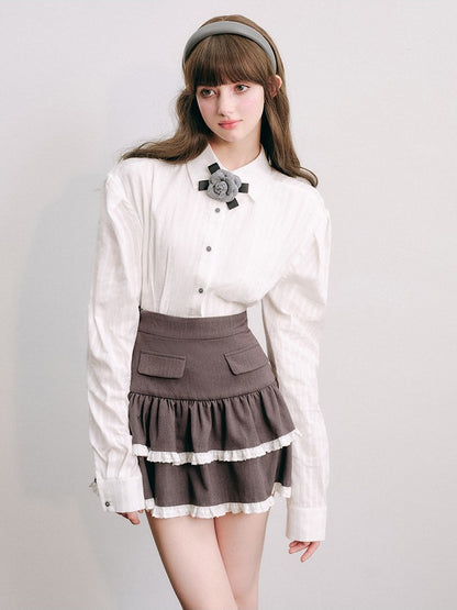 Lace Stitch College Taste Jacket ＆ Puffy Mini Skirt【s0000003853】