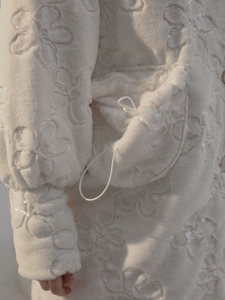 Embroidery Flower Lace Faux Fur Long Coat【s0000003855】