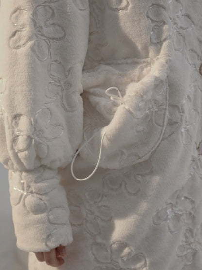 Embroidery Flower Lace Faux Fur Long Coat【s0000003855】