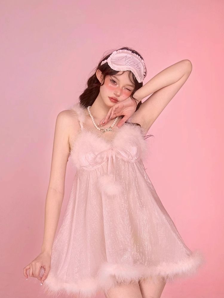 Sexy Pajamas Pink Halter Dress Robe Set【s0000006583】