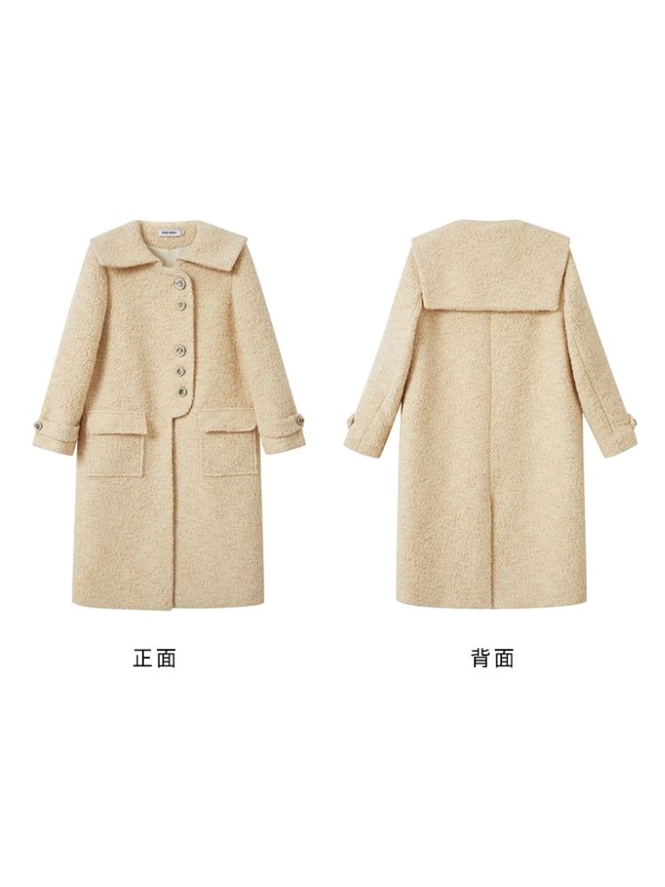 Straight silhouette milk yellow lapel wool coat【s0000004861】